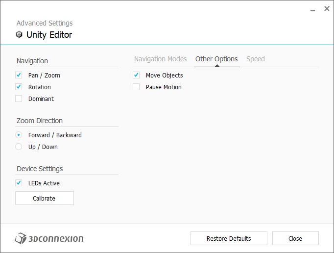 Other Options - Unity - 3Dconnexion PE
